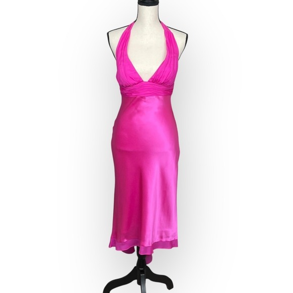 Cache Y2K Silk Hollywood Glam Cocktail Party Evening Dress Size 4 Halter HOCO - Picture 1 of 8